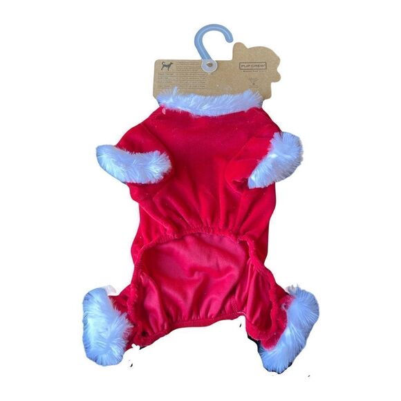 Pup Crew Fur Trimmed Santa’s Helper Red & White Knit Velour Pet Pajamas SM NWT - Picture 5 of 8